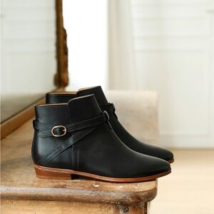 Sezane Montana Black Leather Ankle Boots